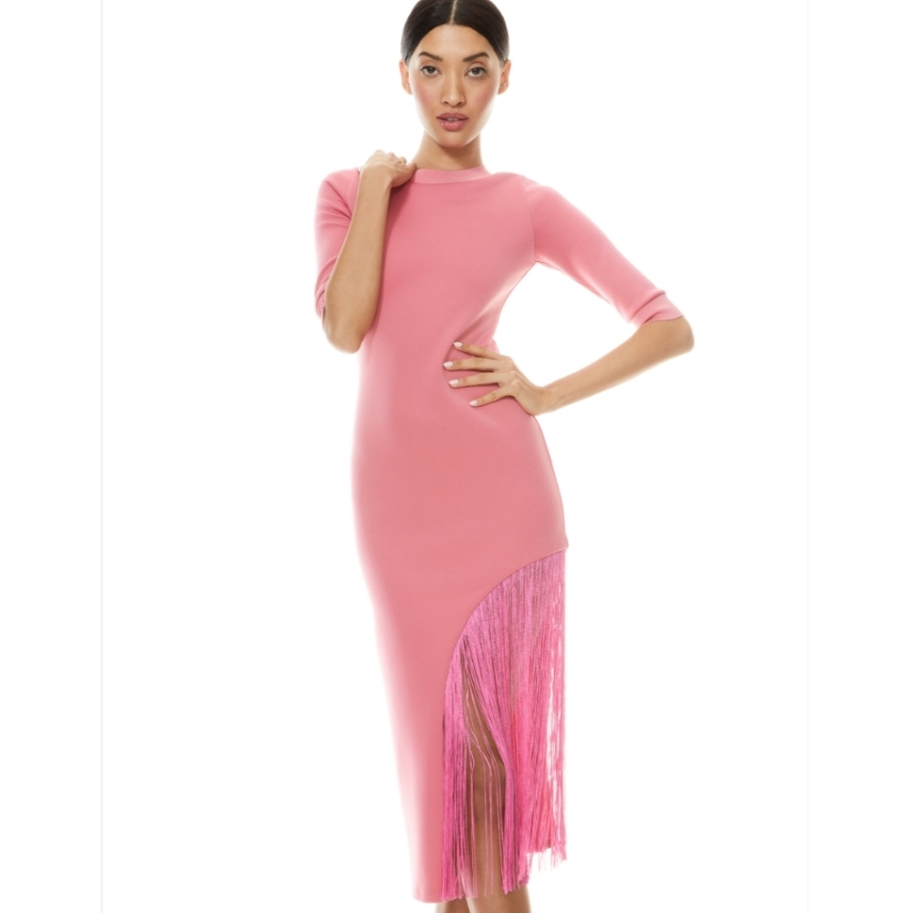 ALICE +OLIVIA ASYMMETRICAL FRINGE MIDI DRESS SIZE 0 - Picture 5 of 16